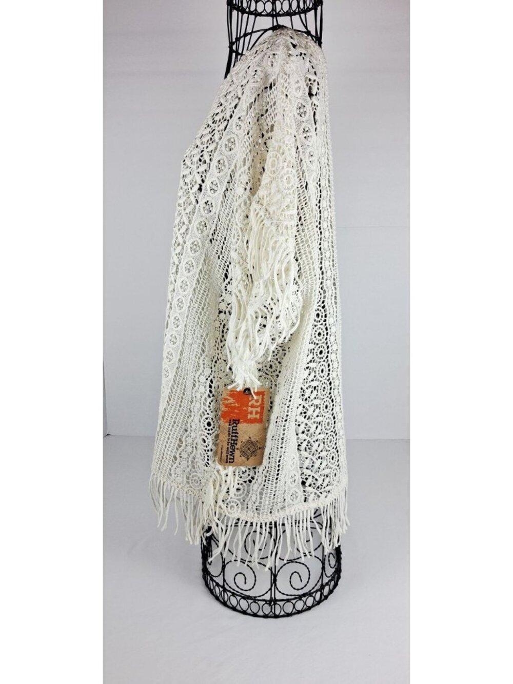 New w/ Tags Ruff Hewn Ivory Crochet Fringe Poncho Size L Lightweight Boho Style - Picture 10 of 16
